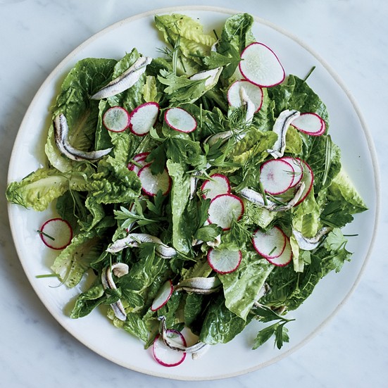 Little gem lettuce with white anchovies