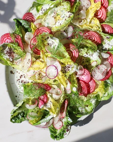 Little gem salad with radishes, beets & sumac ranch