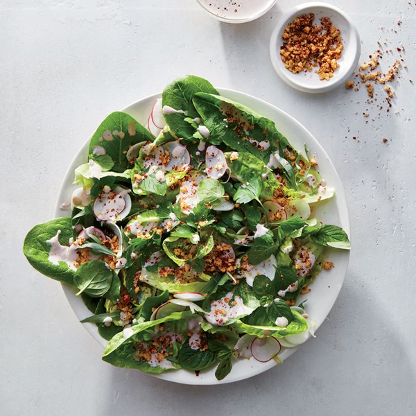 Little gem salad with walnut vinaigrette and Urfa crumble