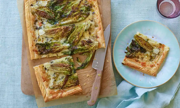 Little gem tart with Keen's cheddar, spring onions and flat-leaved parsley