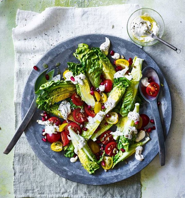 Little gem, tomato and pomegranate salad