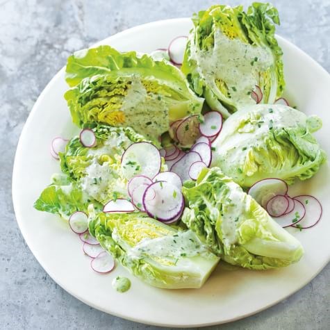 Little gem wedges with radishes & green goddess dressing