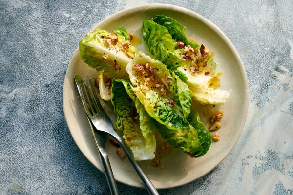 Little gems salad with garlicky almond dressing