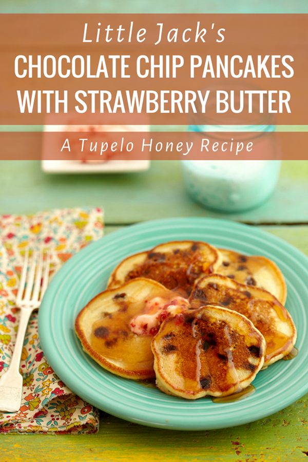 Little Jack's chocolate chip pancakes with strawberry butter