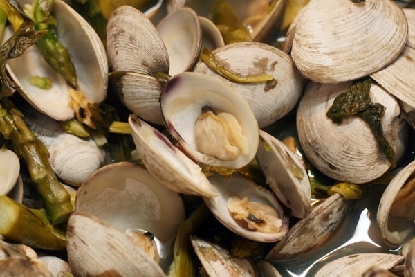 Little neck clams with ramps & asparagus