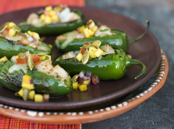 Little peppers stuffed with garlic, shrimp, and Oaxaca cheese (Toritos)