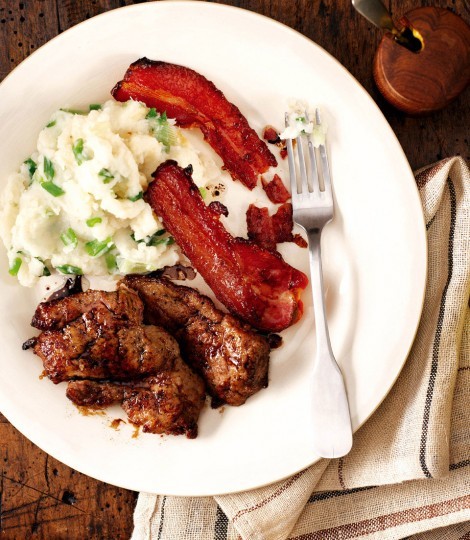 Liver and bacon with celeriac mash