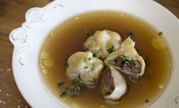 Liver dumplings with beef broth