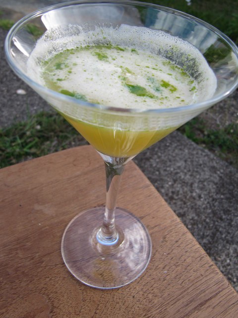 Lly’s yellow heirloom tomato in a glass 