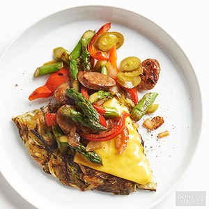 Loaded asparagus hash browns