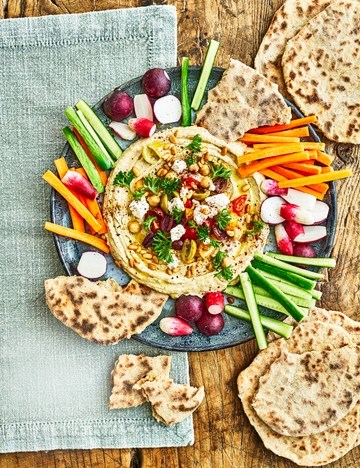 Loaded hummus with wholemeal flatbreads