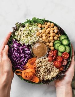 Loaded lunch salad with creamy hemp-balsamic dressing