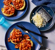 Loaded potato skins with speedy baked beans