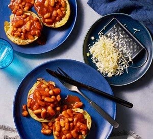 Loaded potato skins with speedy baked beans