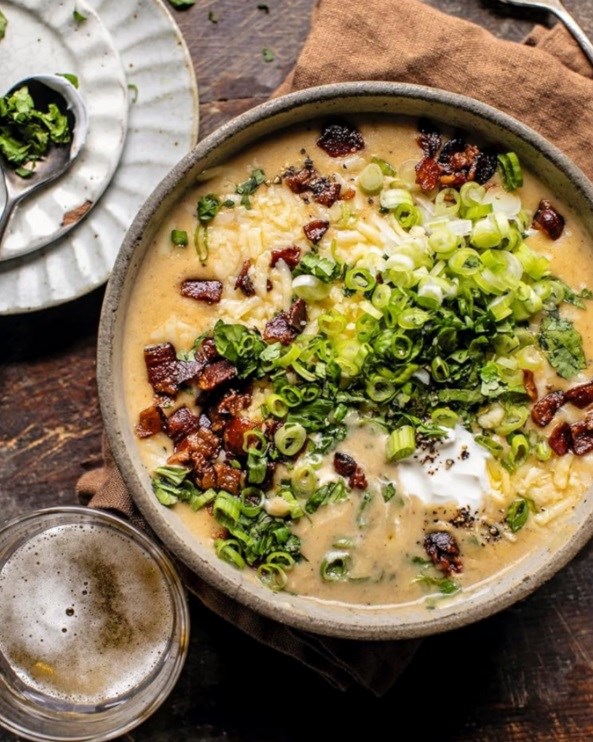 Loaded potato soup with salsa verde