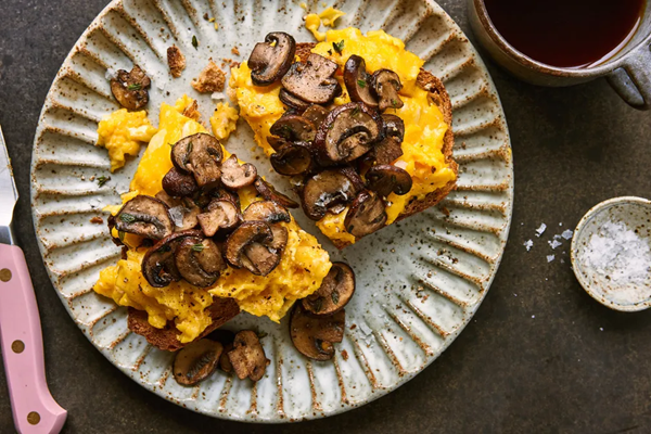 Loaded scrambled egg & mushroom toast