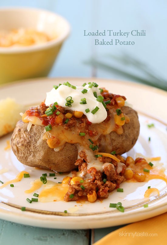 Loaded turkey chili baked potato