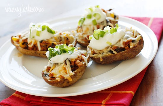 Loaded turkey Santa Fe baked potato skins