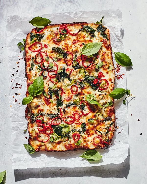 Loaded vegetable Detroit style pizza