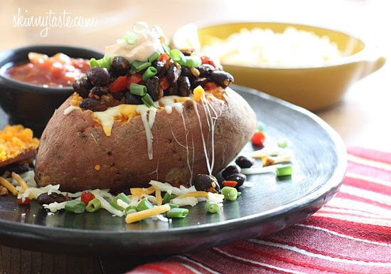 Loaded vegetarian baked sweet potato