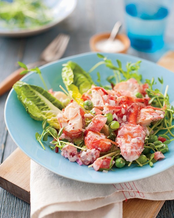 Lobster and pea shoot salad with creamy mustard dressing