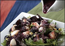 Lobster, blueberry and corn salad with blueberry vinaigrette