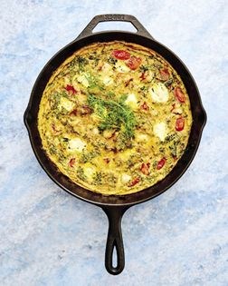 Lobster, corn, and caramelized leek frittata