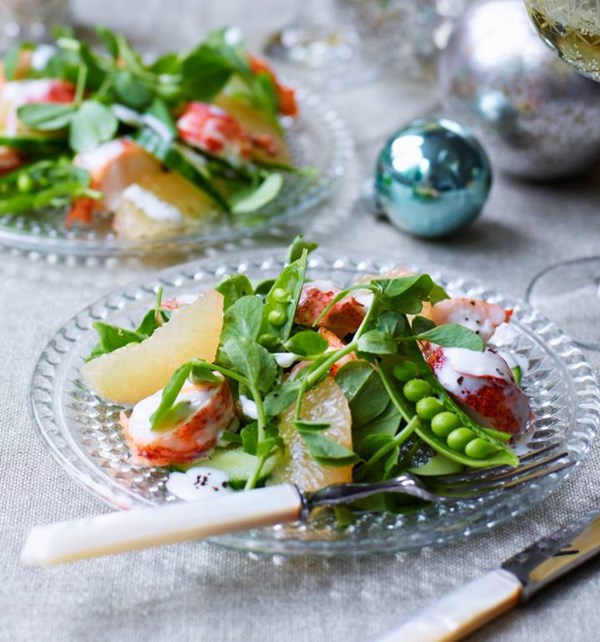 Lobster, grapefruit and pea shoot salad