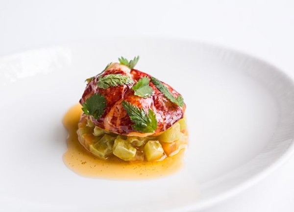 Lobster in vanilla butter with heirloom tomatoes and avocado