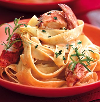 Lobster pasta with herbed cream sauce