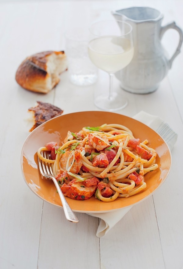 Lobster pasta with tomato-caper cream sauce