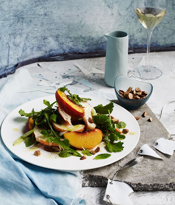 Lobster, peach and mint salad with smoked almond