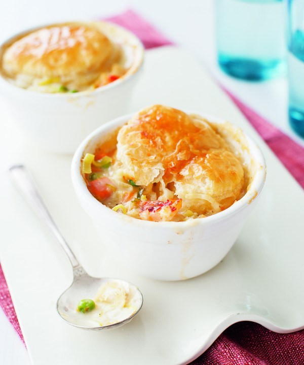 Lobster pot pies with puff pastry hats