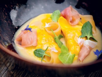 Lobster ravioli/shellfish bisque