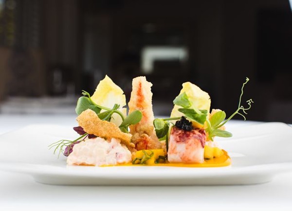 Lobster salad with mango salsa and lobster tempura