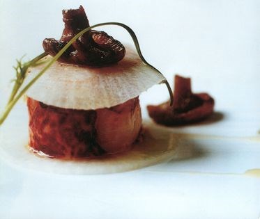 Lobster salad with sweet and sour dressing, mooli and ginger salt