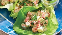 Lobster, shrimp, and avocado salad with creamy lime dressing