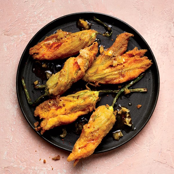 Lobster-stuffed zucchini blossoms