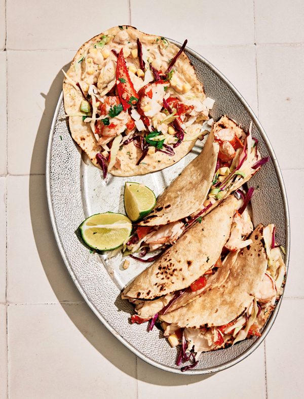 Lobster tacos with summer slaw & spicy cilantro lime aïoli