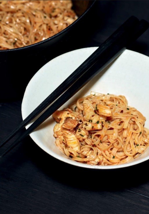 Lobster, udon, shellfish oil