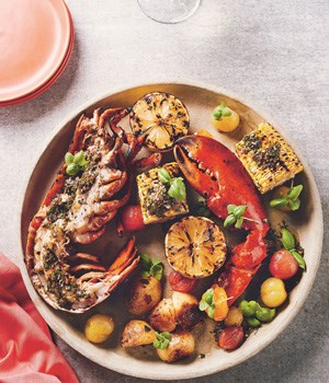 Lobster with citrus-roasted potatoes, grilled lemon, and darbichurri [One Restaurant / Darby Piquette]