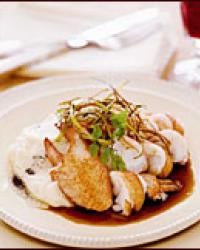 Lobster with Pinot noir sauce, salsify puree and frizzled leeks