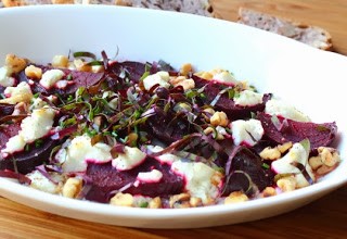 “Local” roasted beets with goat cheese and walnuts