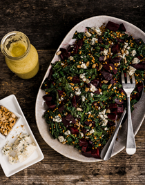 Local wheat berry salad with beets, blue cheese, kale and roasted apple vinaigrette