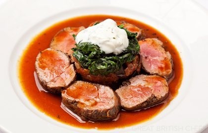 Loin of Welsh lamb with tapenade and spiced aubergine