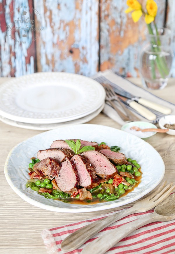 Loin of Welsh lamb with peas & bacon