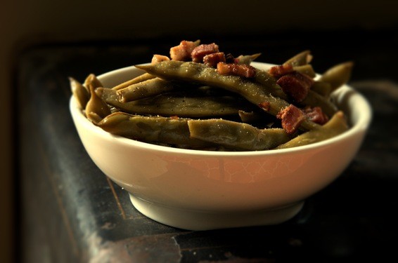 Long cooked Romano beans with pancetta