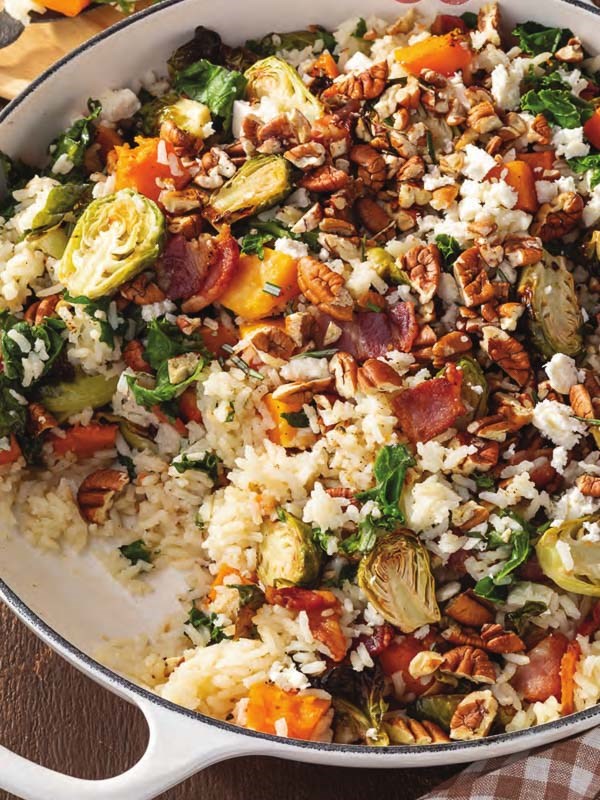 Long-grain rice with roasted squash and kale