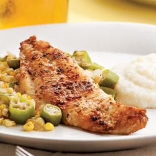 Louisiana catfish with okra & corn