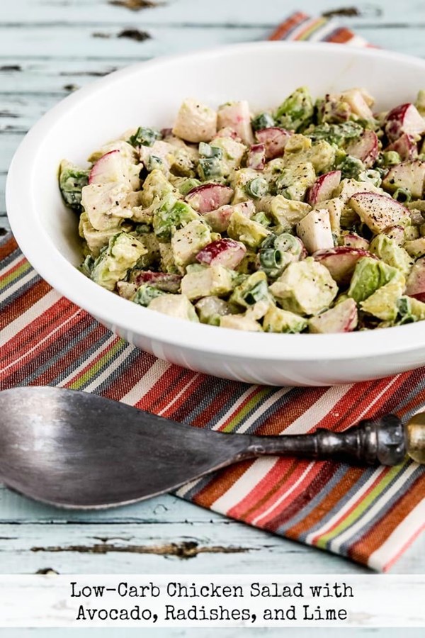 Low-carb chicken salad with avocado, radishes, and lime